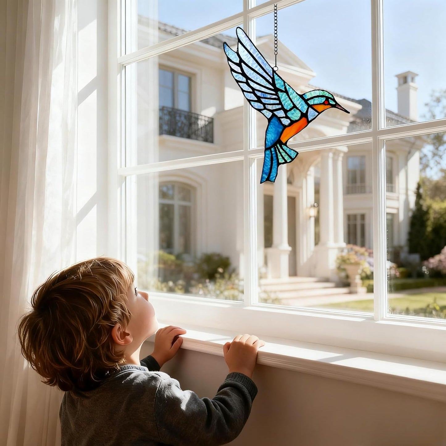 Stained Glass Bluebird Window Hanging Sun Catcher Ornament Bird, 9" x 6 1/2"