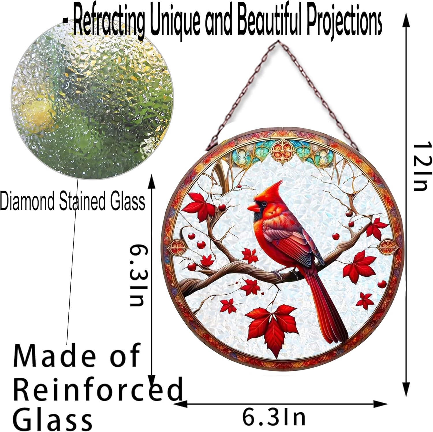 Cardinal Stained Glass Window Suncatcher Red Bird Hanging Ornament Rei