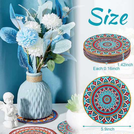 6 Pcs Boho Plant Pot Mat Absorbent Non Slip Round Pot Coaster Pad Gardening Indoor Outdoor Flower Plant Protect for Table Desk Floor, 5.9 Inches