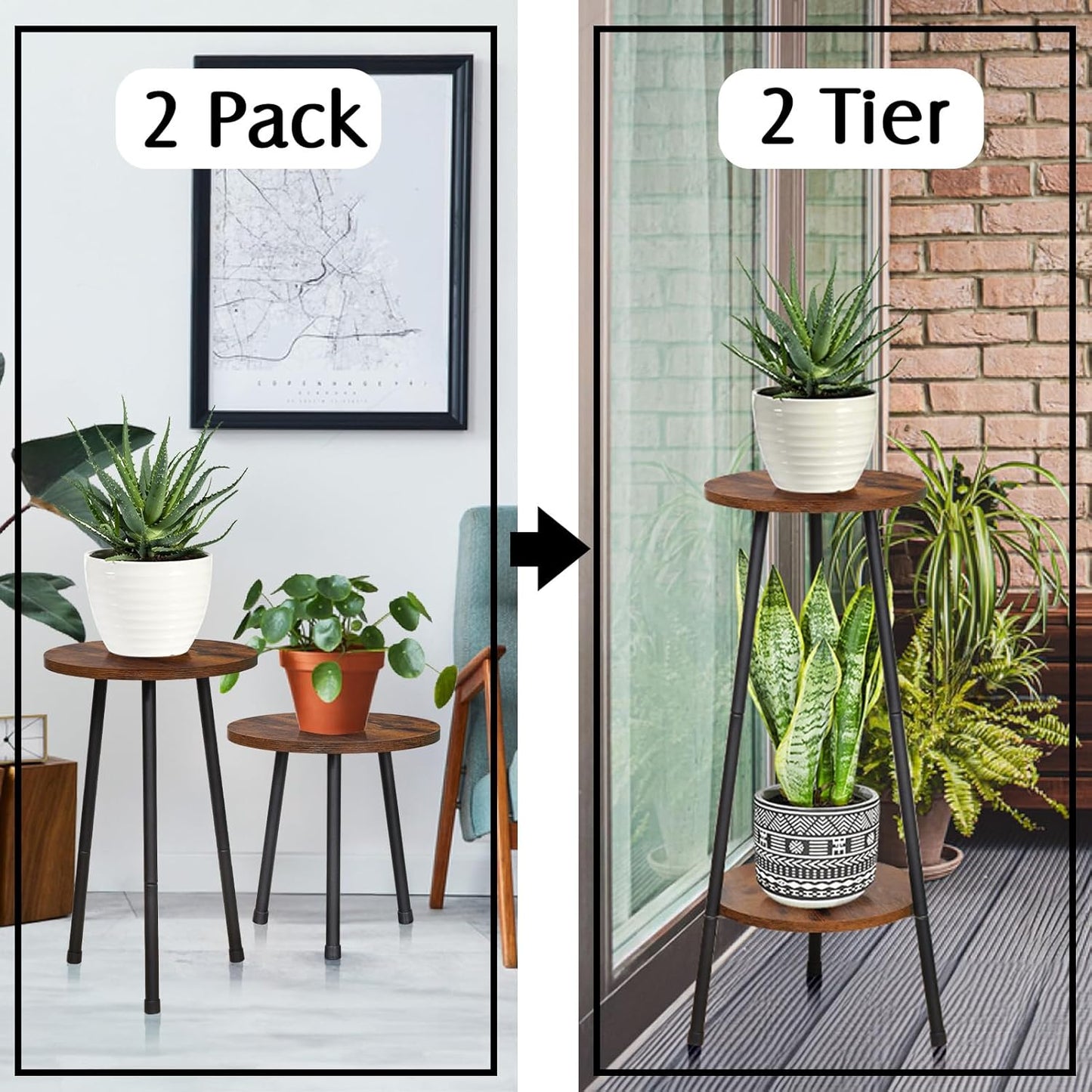 2 Pack Indoor Plant Stand, Mid-Century Wooden Style Plant Holder, Indo