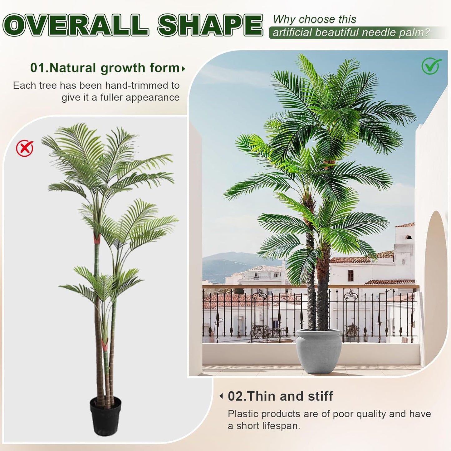 Large Artificial Tree Big Faux Tropical Palm Trees Indoor Outdoor Realistic Floor Plants Fake Silk Palm Plastic plantas for Modern Home Living Room Office Corner Patio Porch Decor Party Decorations