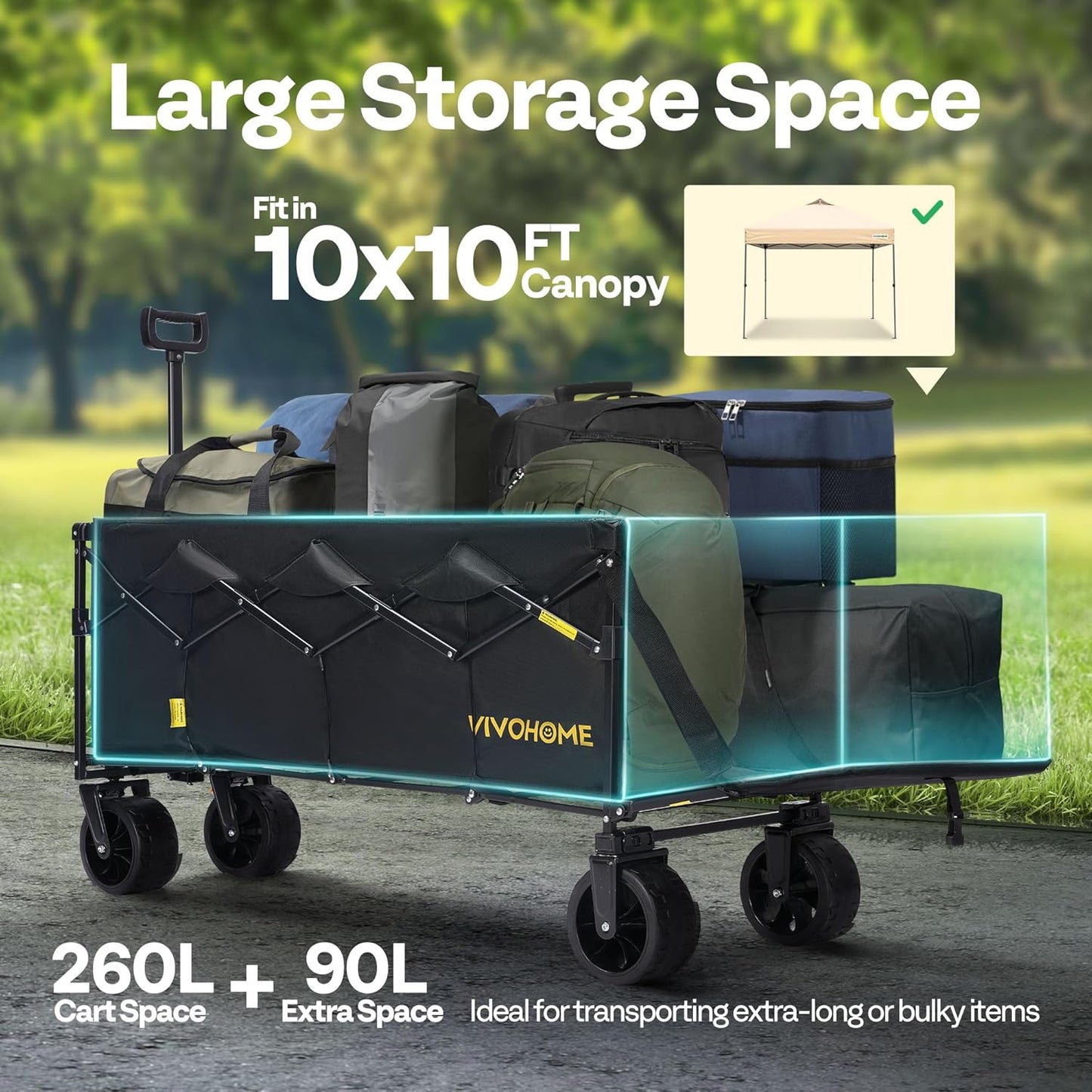 VIVOHOME 48''L Extended Collapsible Wagon Cart with 440lbs Weight Capa