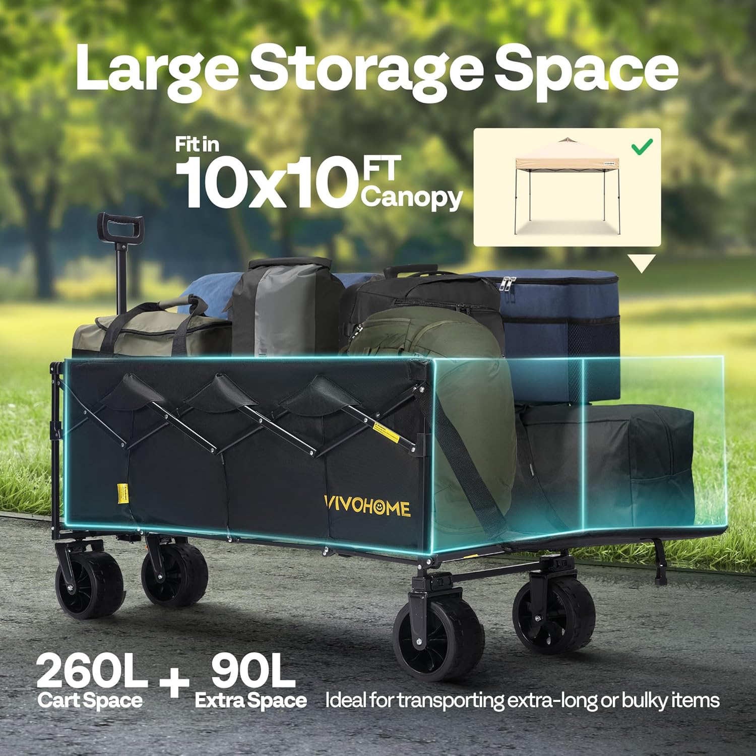 VIVOHOME 48''L Extended Collapsible Wagon Cart with 440lbs Weight Capa
