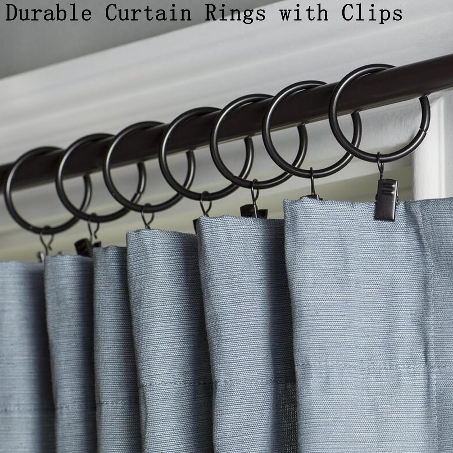 16 Pack Curtain Rings with Clips, Window Clip Rings Black Curtain Hooks Hangers Clip Rings for Hanging Drapery Drapes Bows, Small 1.26 Inch in Diameter, Fits up to 1" Rod