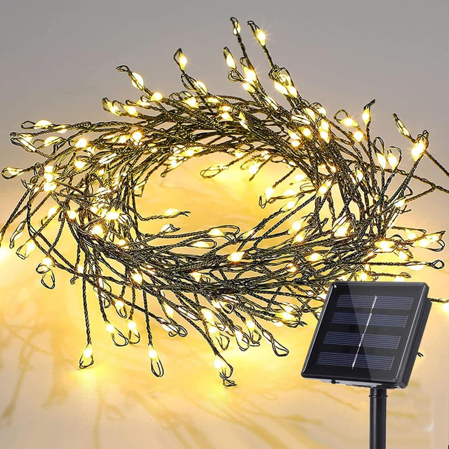 Solar Fairy Lights - 29.53Ft 300 LED Waterproof Solar Firecracker Lights with 8 Modes, Outdoor Christmas String Lights for Garden (White)
