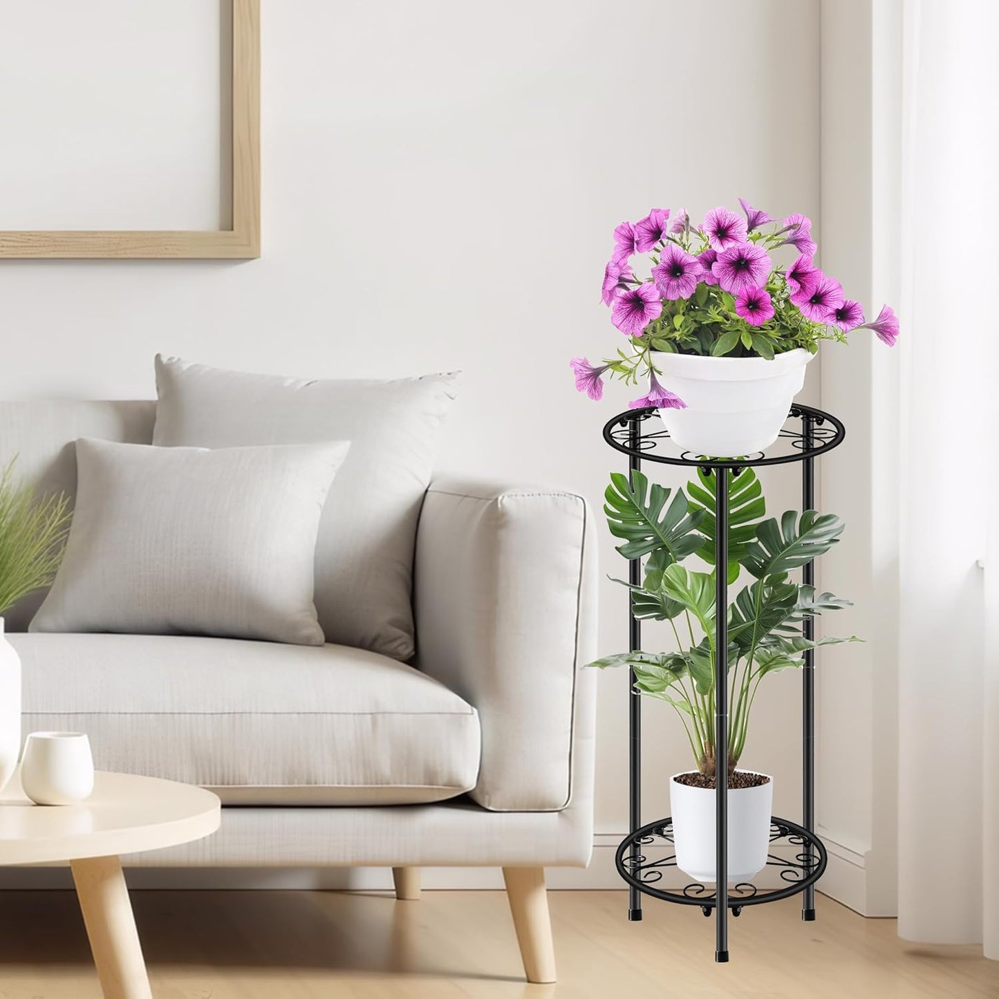 CASIMR Plant Stand Indoor Outdoor, Metal Rustproof Flower Shelf 2 Tier