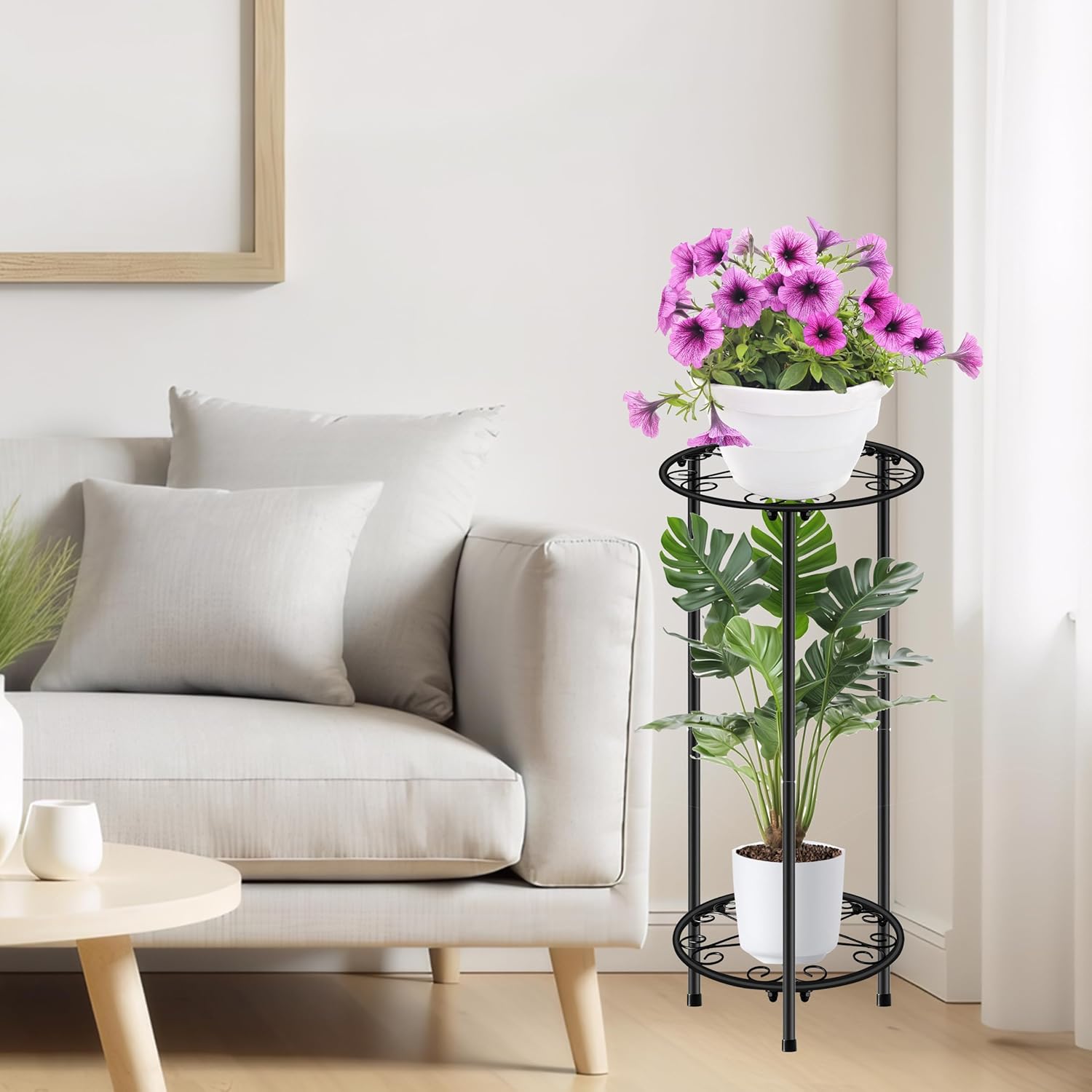 CASIMR Plant Stand Indoor Outdoor, Metal Rustproof Flower Shelf 2 Tier