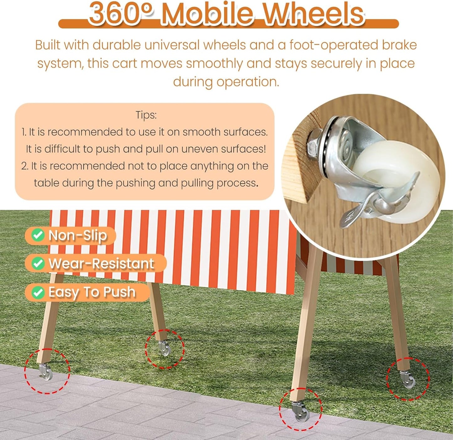 Portable Folding Vendor Cart on Wheels, Lightweight Market Stall Display Stand for Food, Flowers & More, Ideal for Farmers Markets & Outdoor Events