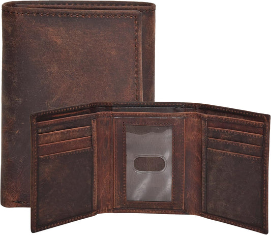 Real Leather Mens Trifold Wallet RFID Blocking Slim Minimalist Front P