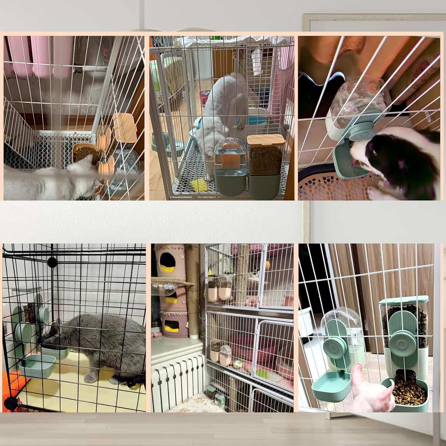 Hanging Automatic Food and Water Dispenser, Gravity Rabbit Feeder Set,