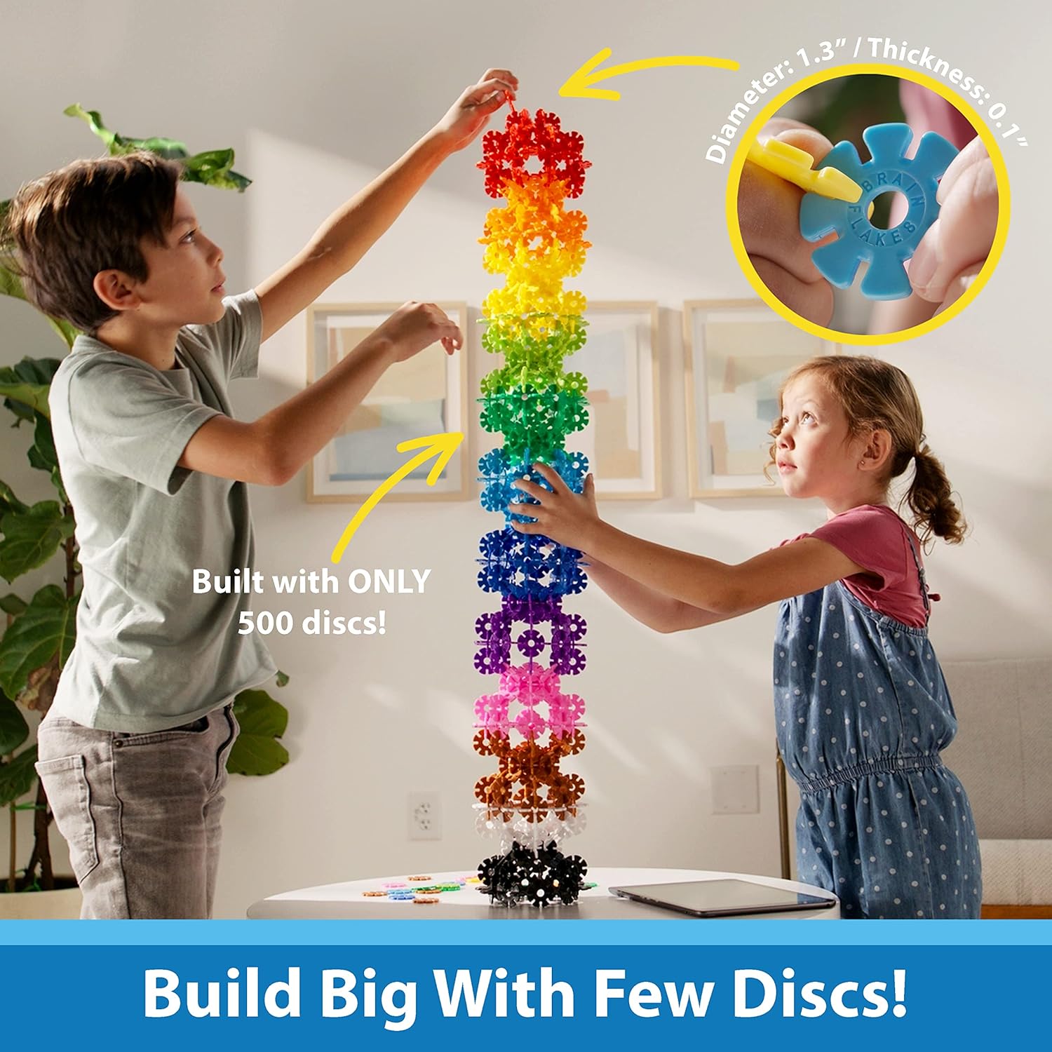 Brain Flakes 500 Piece Set, Ages 3+, Interlocking Plastic Disc Toy for