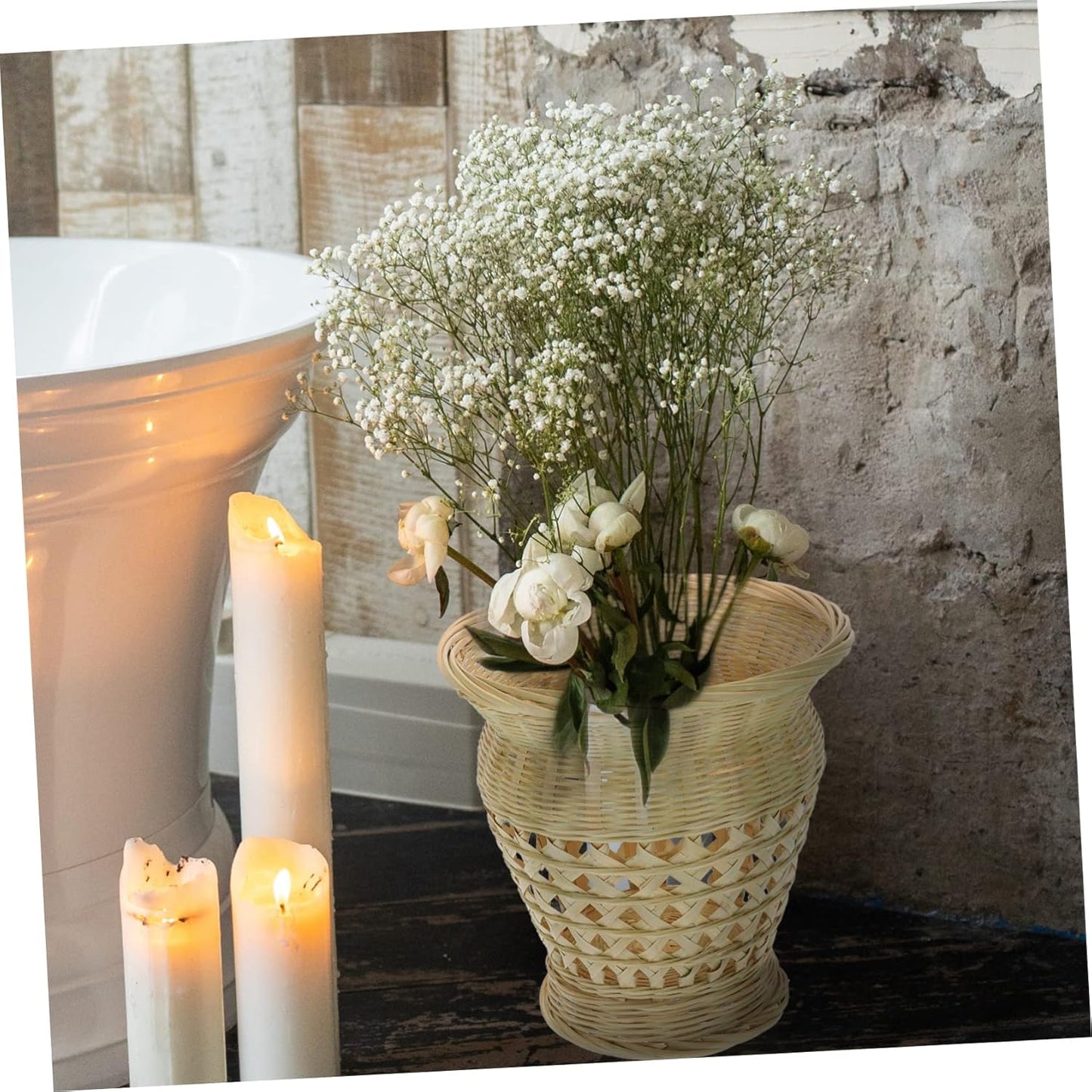 PRETYZOOM Woven Bamboo Flowerpot Natural Flowerpot for Dried Flowers C