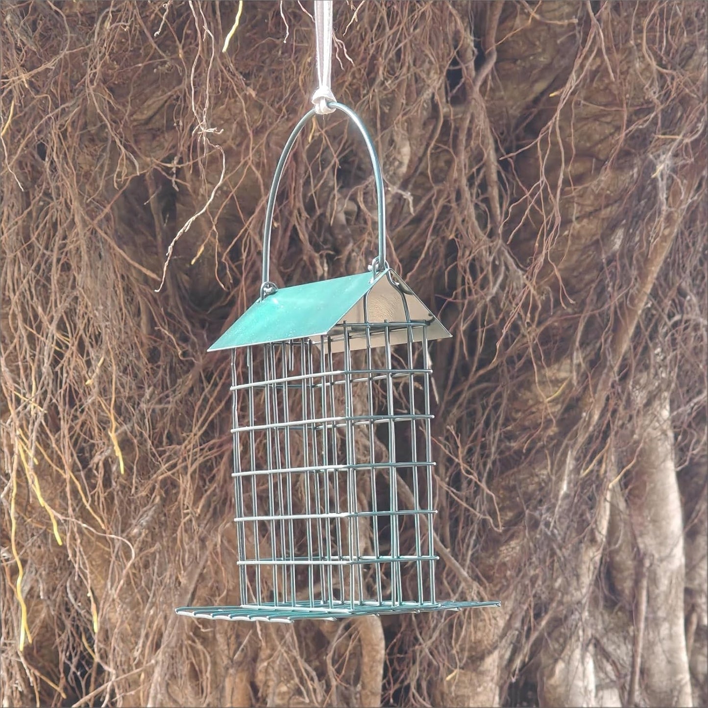 Wild Birds feeders Metal Roof-Suet Cakes Cage Bird Feeder Outdoors or Outside Garden Yard Patio Hanging Outdoors or Outside Garden Yard Patio Hanging （Dark Green）