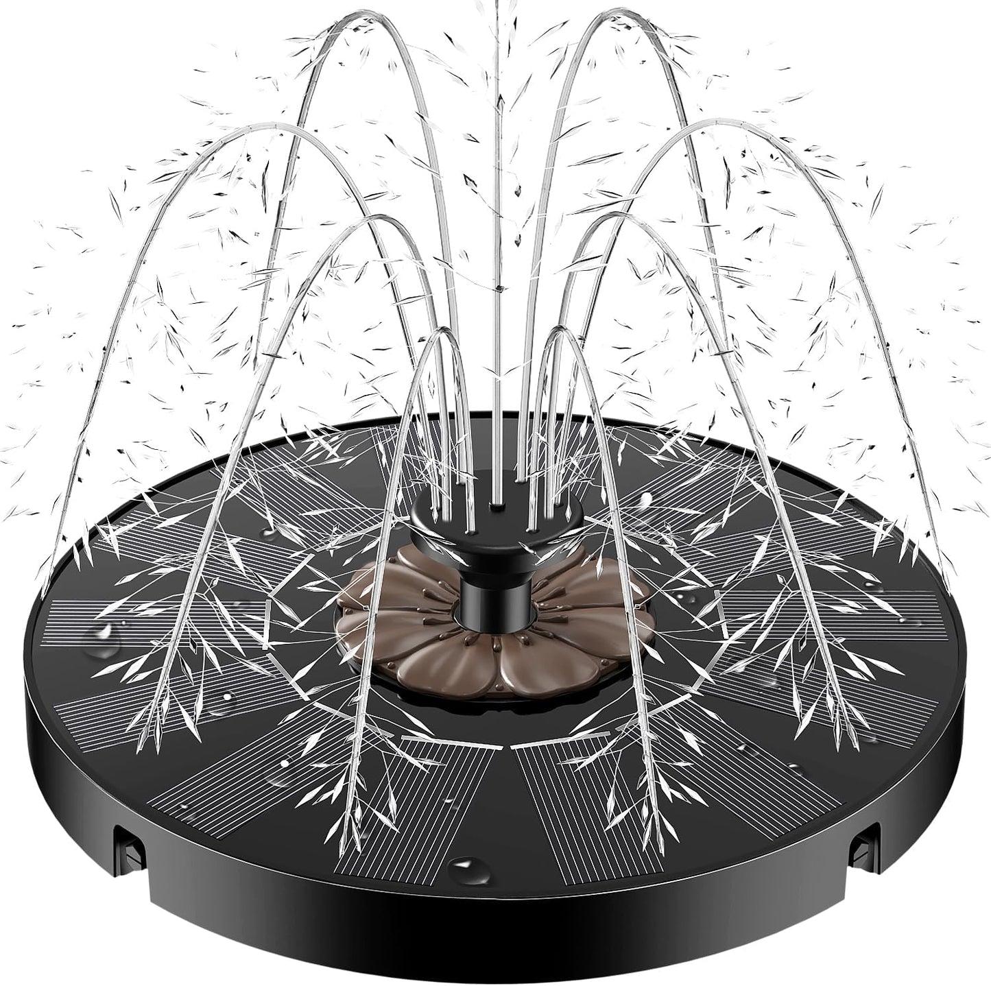 Yzert Solar Fountain Coffee Flower, Floating Solar Water Fountain Pump with 4 Fixers & 7 Nozzles for Bird Baths, Ponds, Pools, Gardens, Patios, Outdoors&Flower Pots