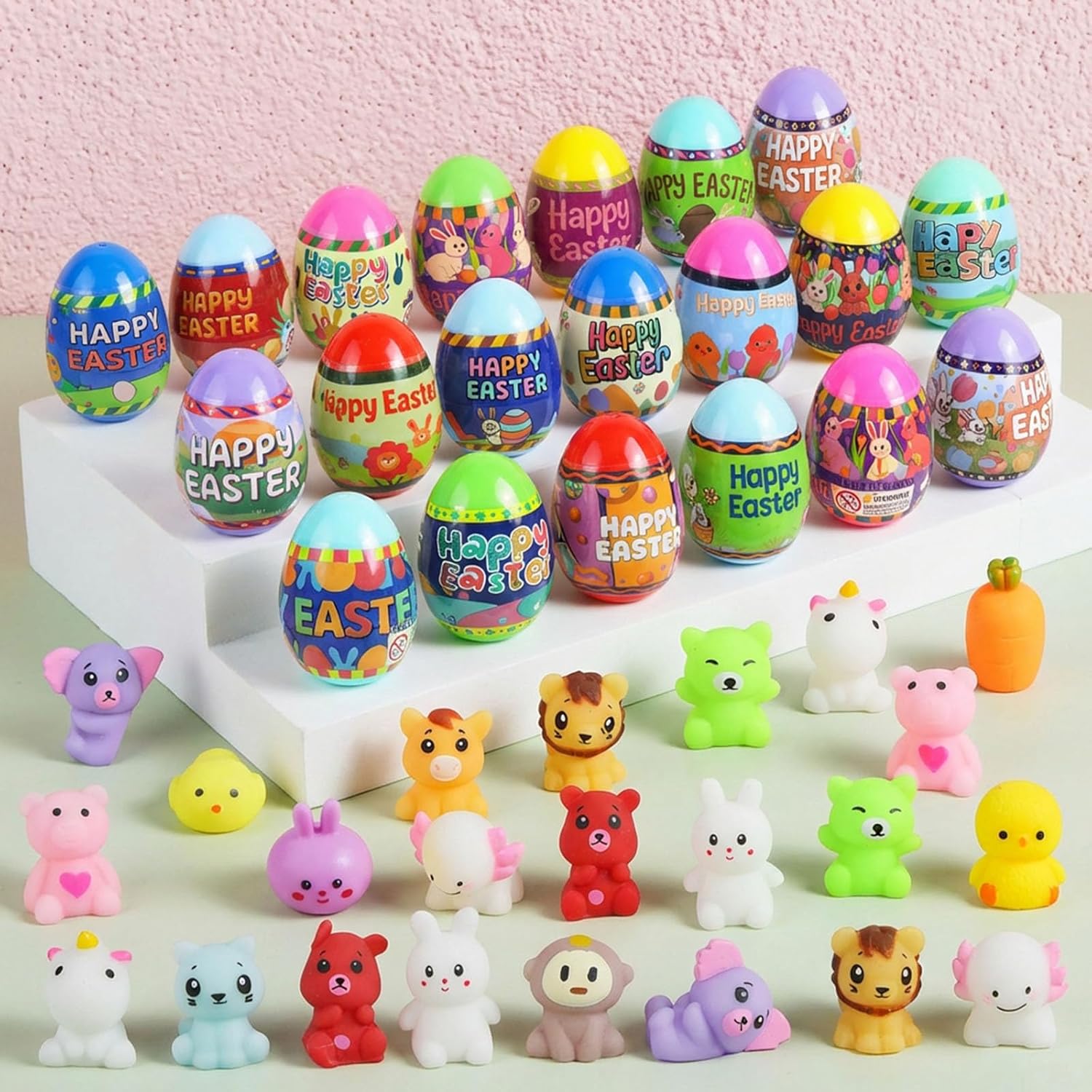 24 Pack Easter Eggs with Cute Animal Squishy Toys Inside,Prefilled Egg