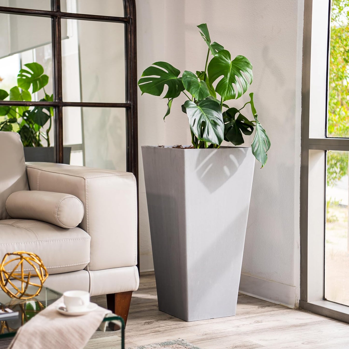 XBrand Modern 28-Inch Square Planter, Modern Tapered Perfect for Indoo