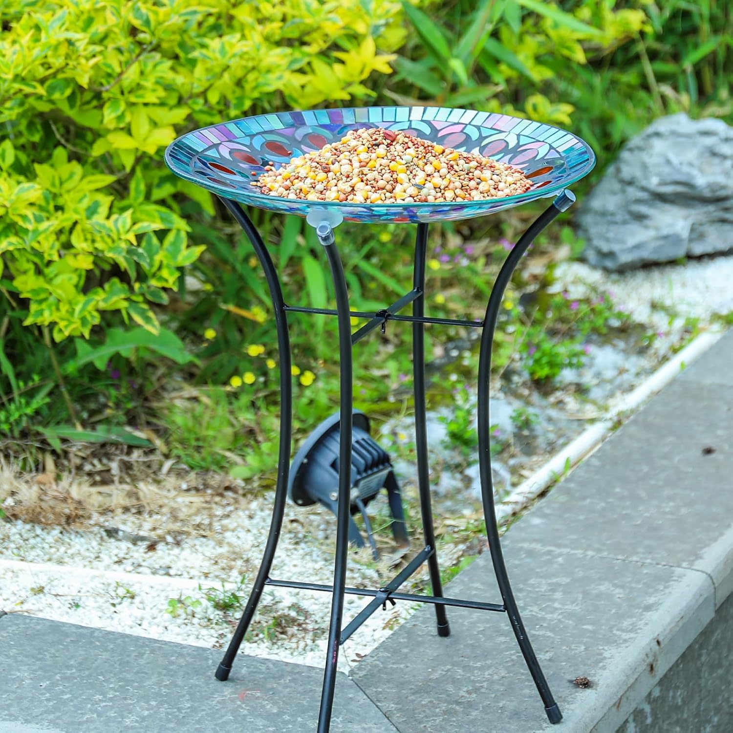 VCUTEKA Mosaic Bird Bath, Glass Birdbath Detachable with Metal Standin