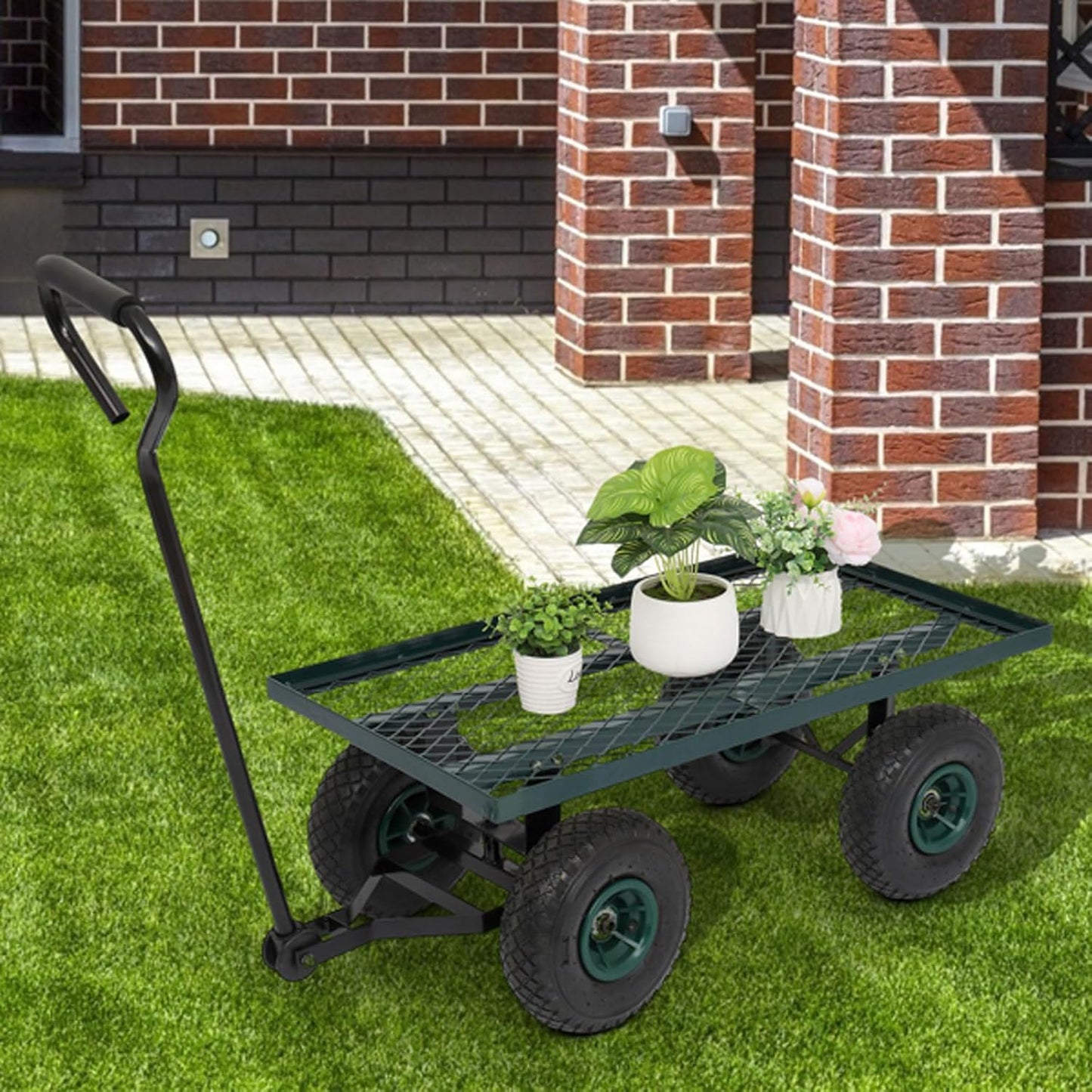 Portable Garden Iron Wood Four Wheel Square Garden Wagon,Outdoor Utili
