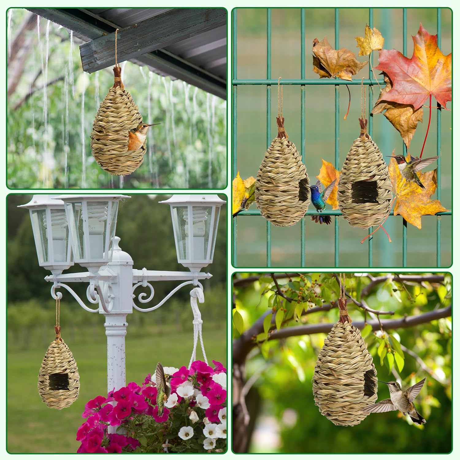 NOVWANG 4 Pieces Hummingbird Houses, Bird Nest with Hemp Rope Hand Wov
