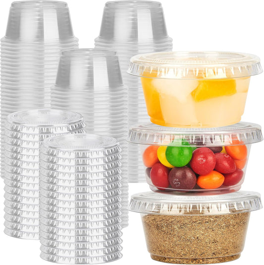 YEEHAW 100 Sets - 2 oz Jello Shot Cups with Lids, Portion Cups, Clear Disposable Plastic Jello Shot Cups for Meal Prep, Salad Dressing, Soufflé, Portion Containers