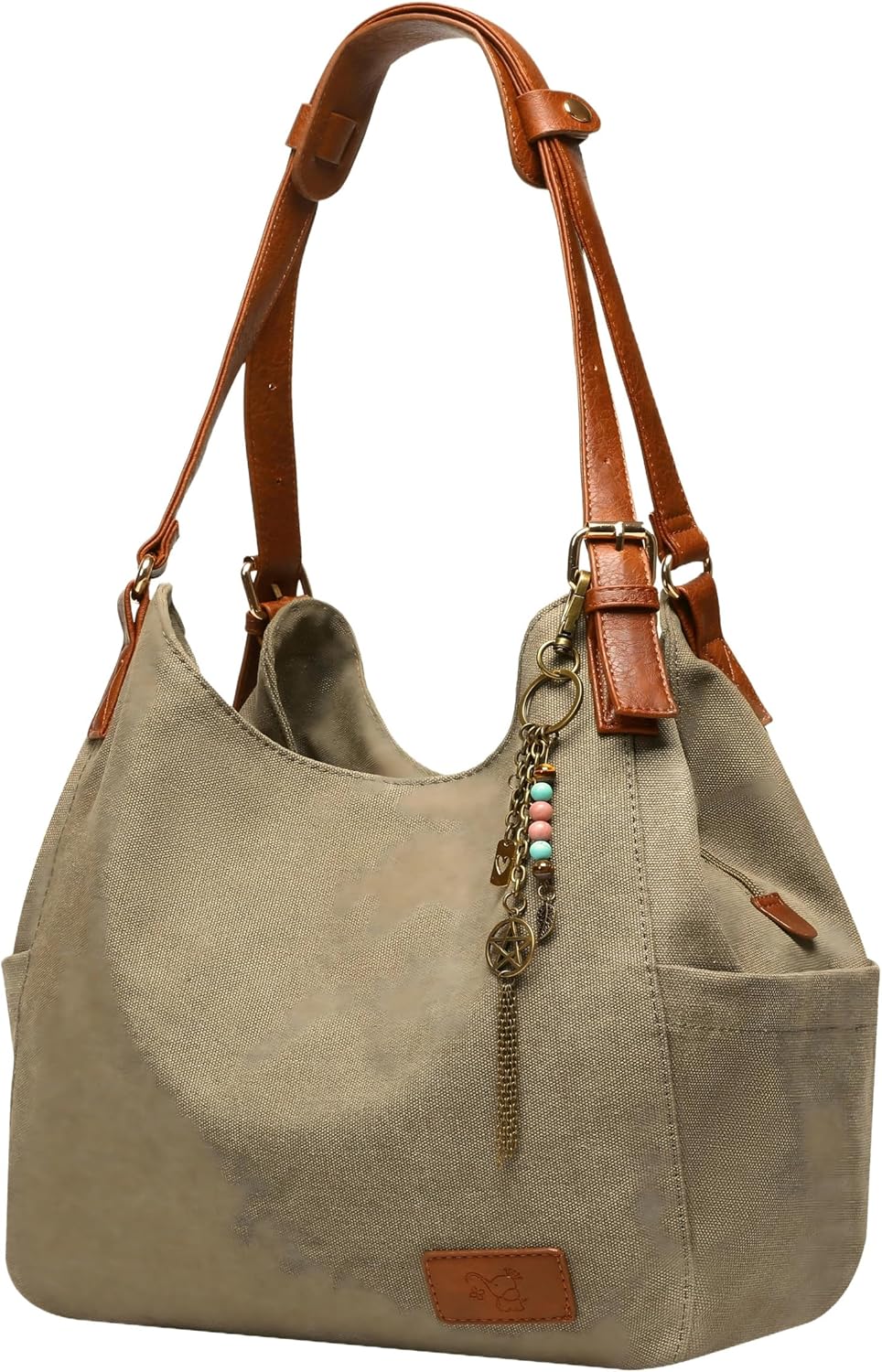 Worldlyda Women Canvas Hobo Purse Multi Pocket Tote Shopper Shoulder B