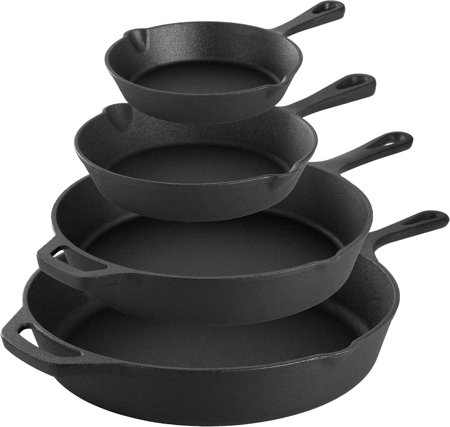 MegaChef 13 Piece Pre-Seasoned Cast Iron Skillet Set with Temperd Glas