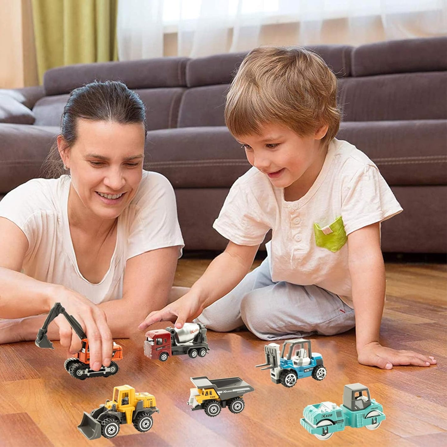 BenRich 6 Pcs Mini Die Cast Toy Set 1/64 Scale Alloy Construction Mode