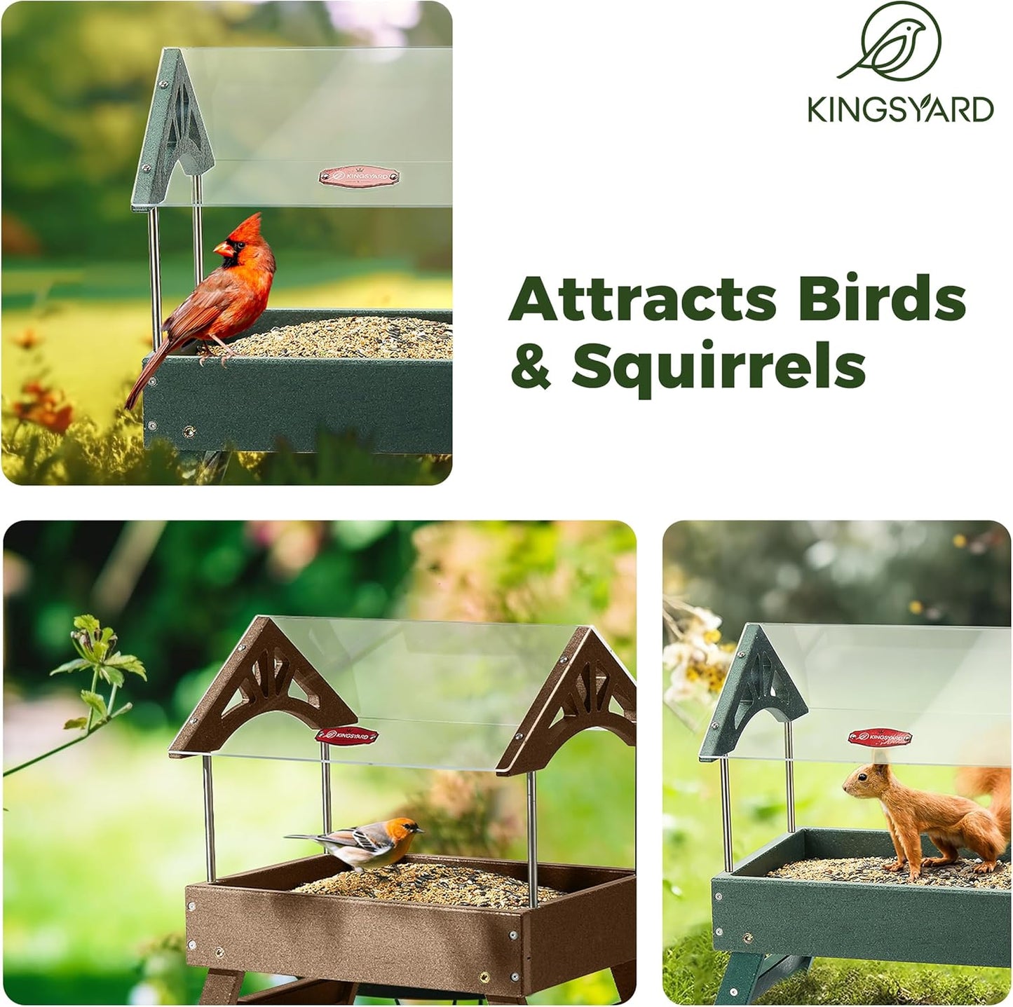 Kingsyard Ground Bird Feeder for Outdoors - Recycled Plastic Platform 