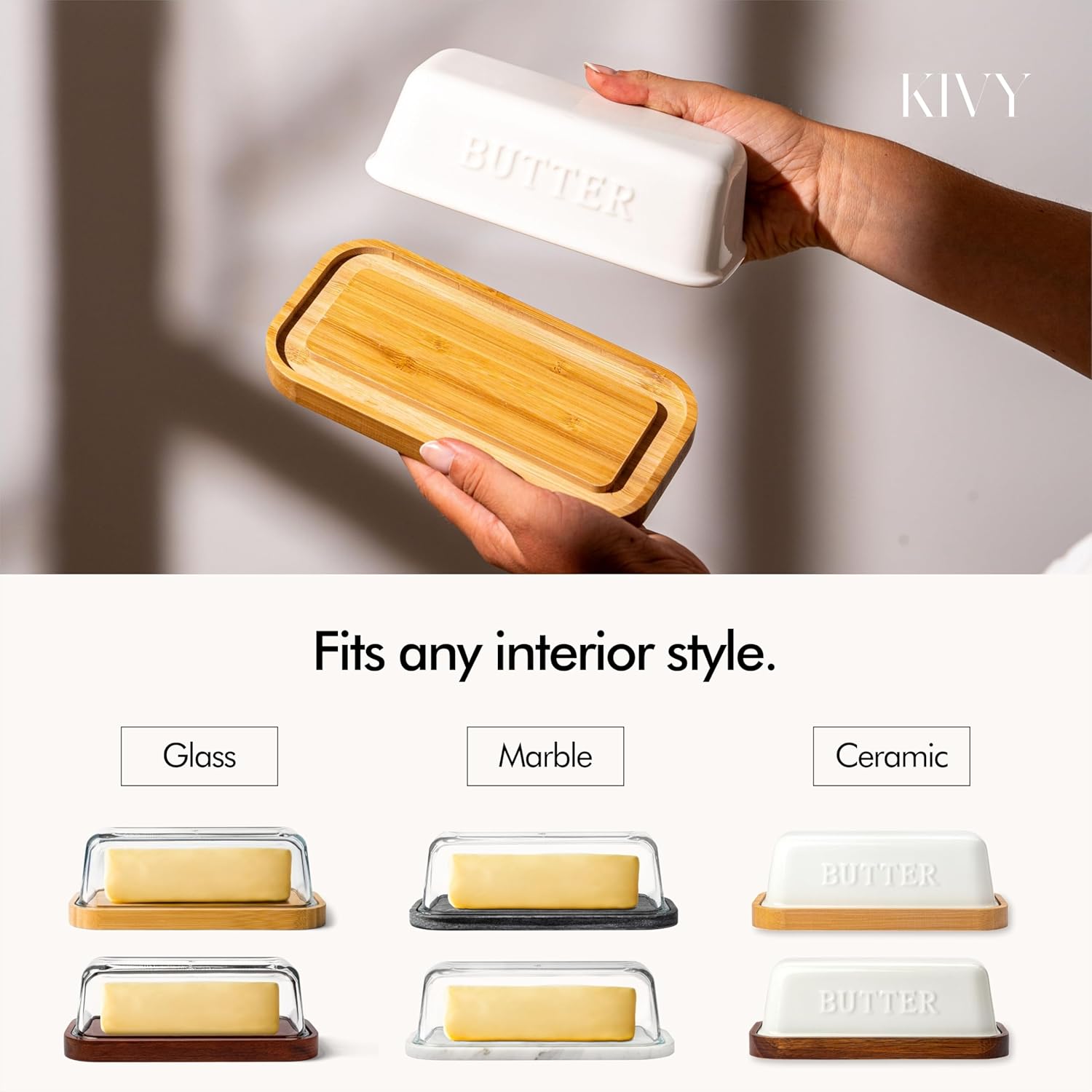 KIVY Glass butter dish with airtight lid that keeps butter soft - For 
