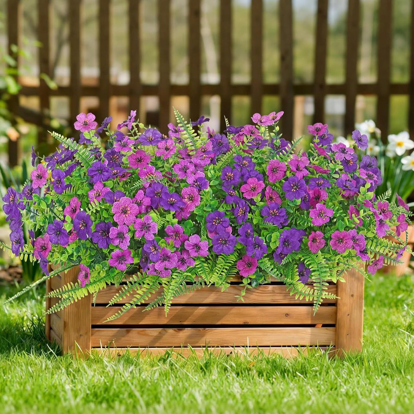 SOMYTING Artificial Flowers for Outdoors, 12 Bundles Silk Fake Flower with Fern Fake Flower Daisy UV Resistant Faux Plants for Spring Summer Greenery Boxwood Porch Patio Garden Pot Planters Decor
