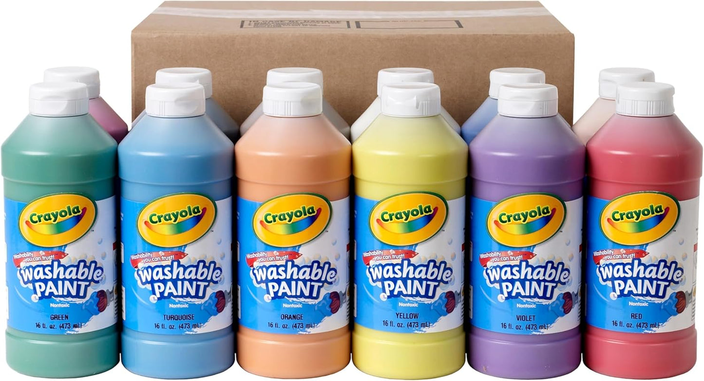 Crayola Washable Paint (12ct), Bulk Paint Set for Kids' Art Projects, 