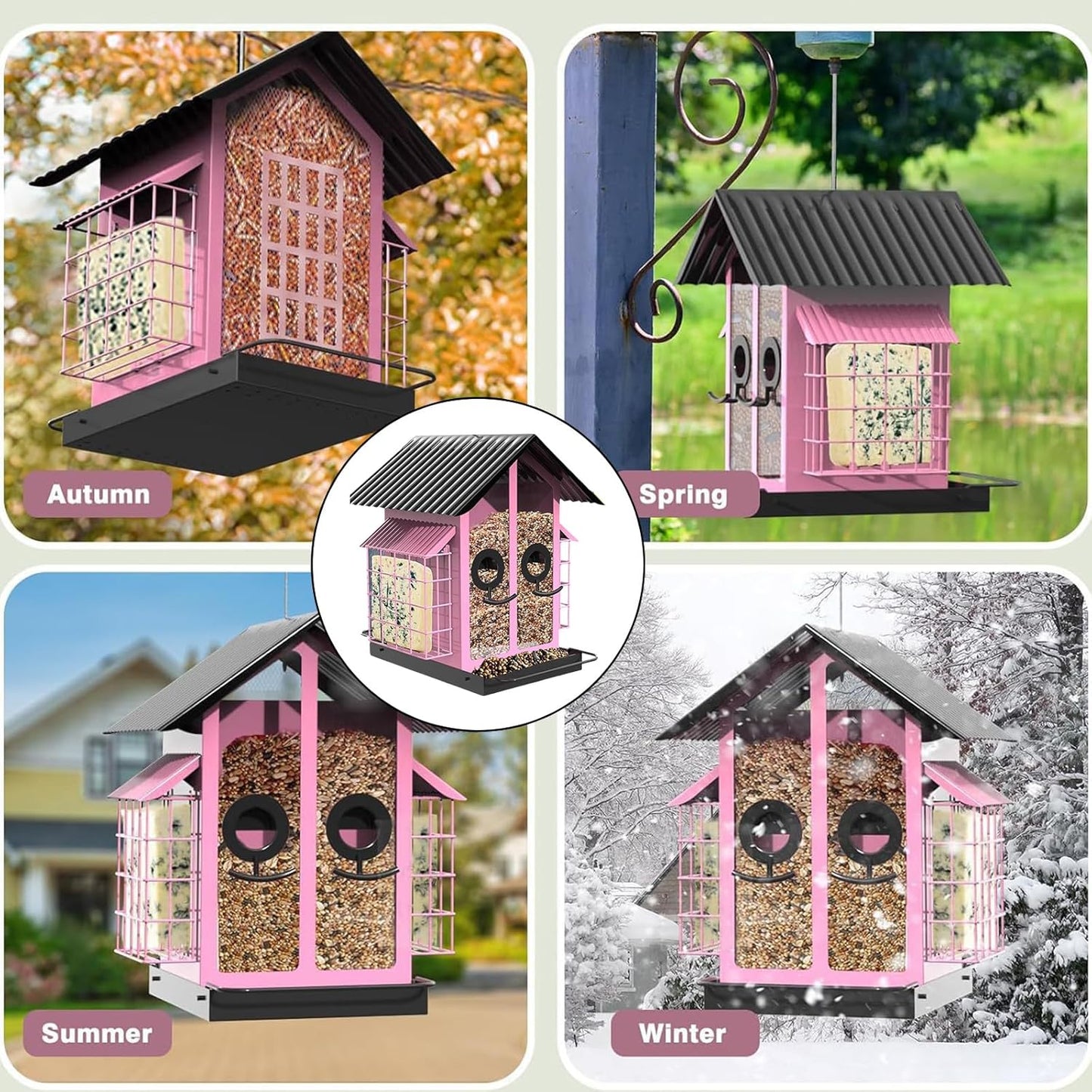 Metal Bird Feeder for Garden Yard Outside Backyard with Perch Easy Han