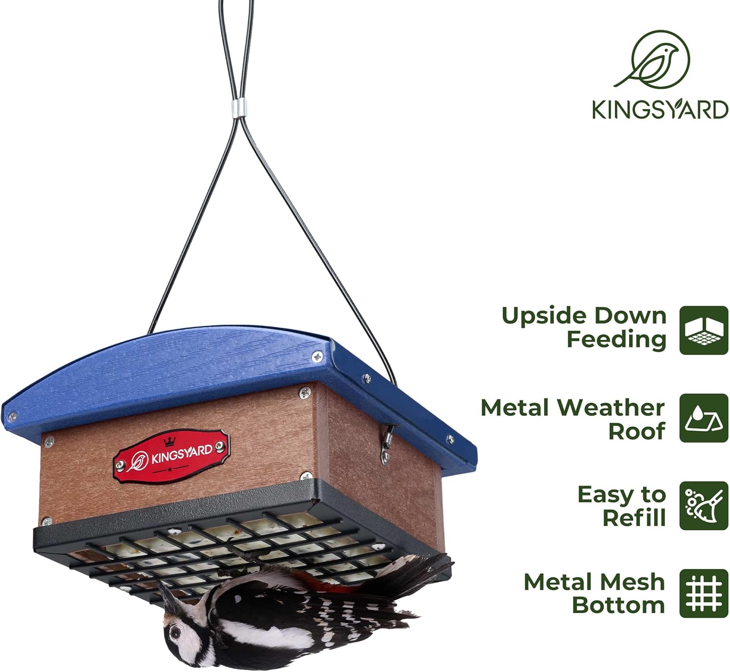 Kingsyard Upgraded Upside Down Double Suet Feeder with Metal Weatherpr