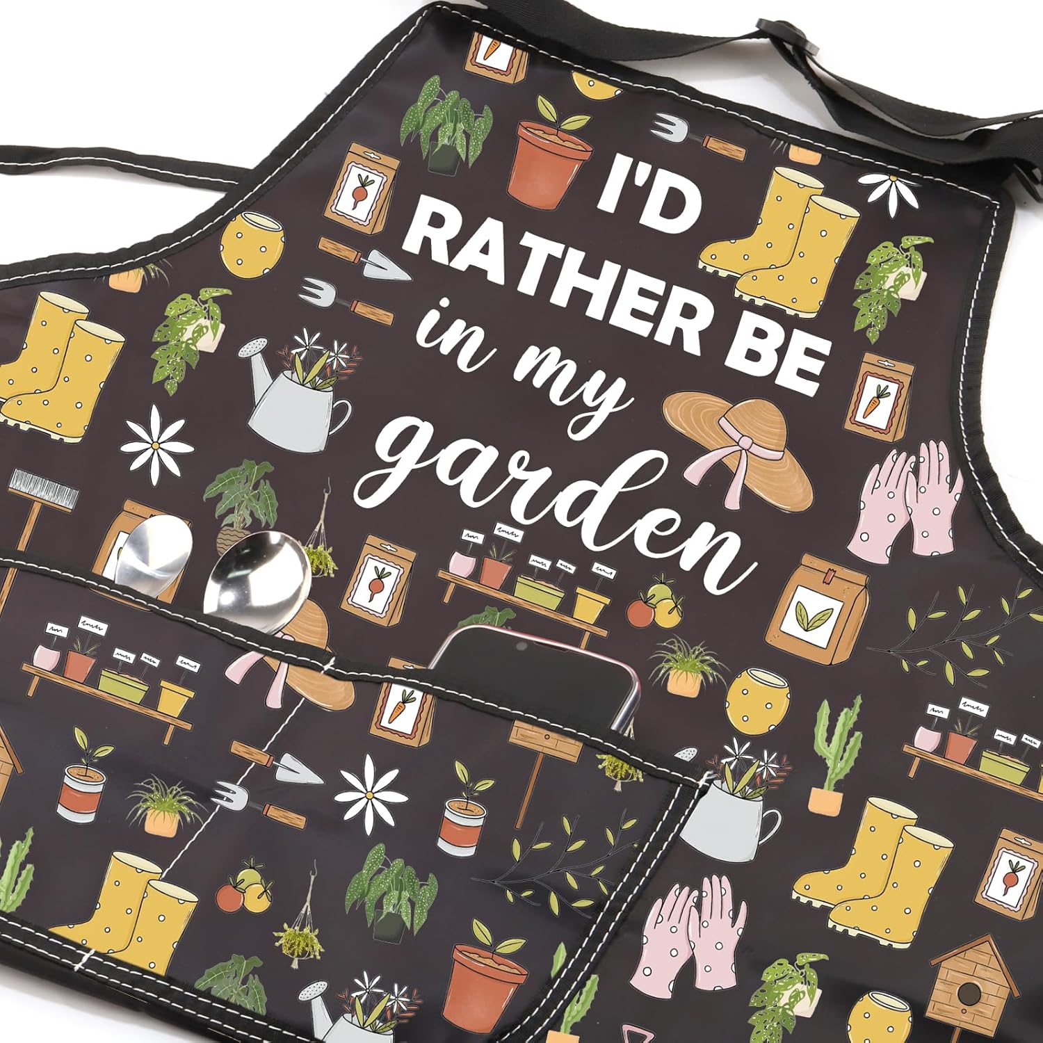 JXGZSO Gardening Apron with Pockets I'd Rather Be In My Garden Apron f