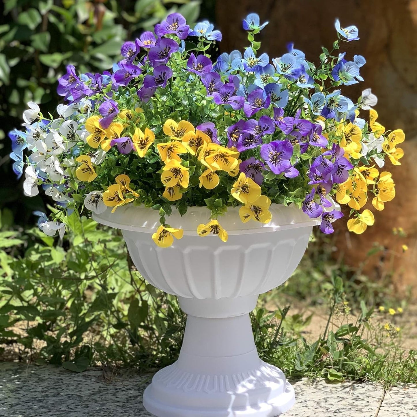 Artificial Faux Pansies Flowers Plants for Outdoor Decor, 12 Bundles Silk Pansy Fake Flowers UV Resistant for Outside Porch Garden Planters with Vibrant Colors