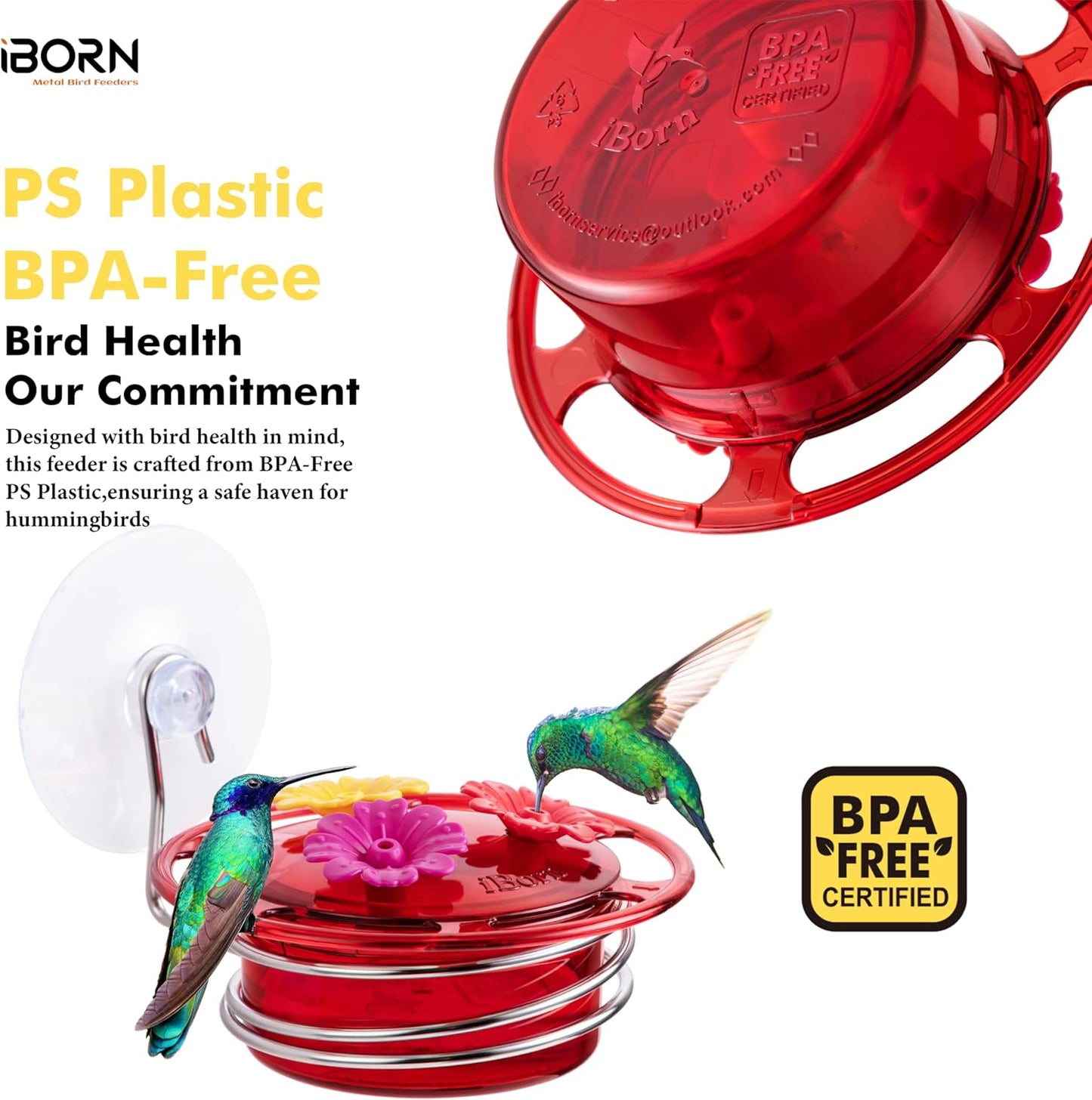 iBorn Window Hummingbird Feeder Mini Hummingbird Feeders for Outdoors, 3OZ Humming Bird Feeder with Strong Suction Cup, 3 Feeding Ports & Stainless Steel Base, 3 Set