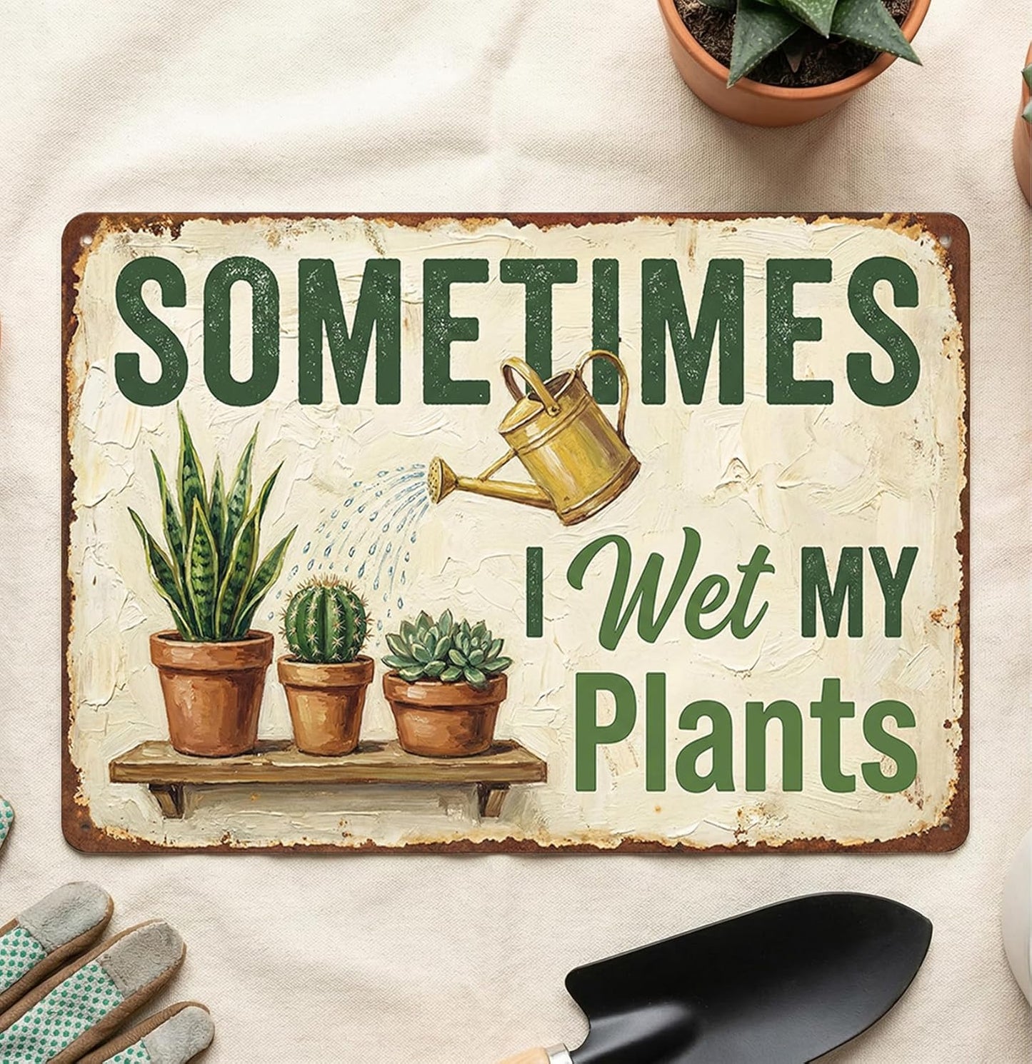 Funny Plant Tin Sign - "Sometimes My Plants", ucculent & Cactus Metal Art, Metal Sign - 8x12 Aluminum Wall Decor for Shed, Bathroom, Garden, Sunroom, Housewarming Gift
