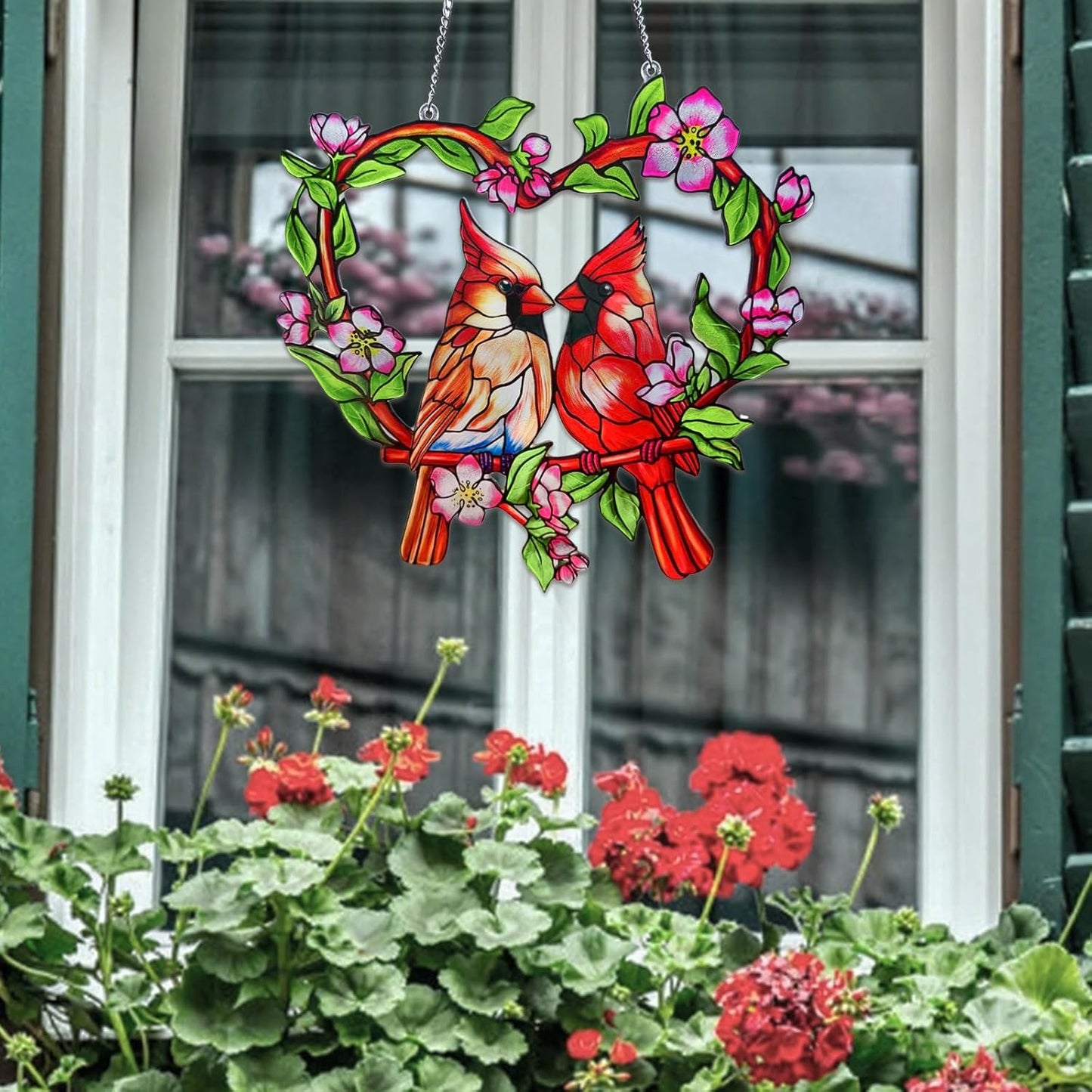Stained Glass Window Hanging Cardinal Suncatcher, Red Cardinal Gifts for Women, velaboll 10 inch Cardinal Decor for Home Decor, Garden, Patio, Gift for Nature and Bird Lovers