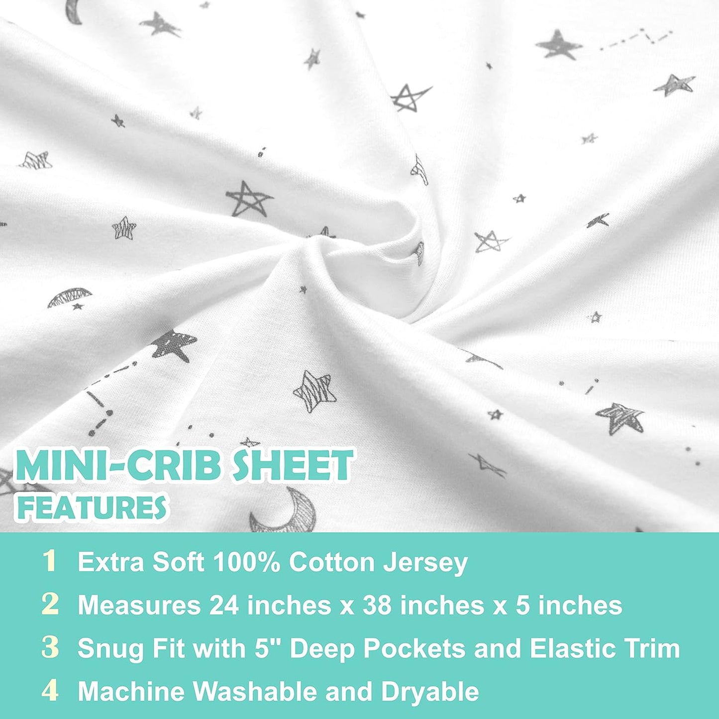 American Baby Company 3 Pack 100% Natural Cotton Fitted Mini Crib Shee