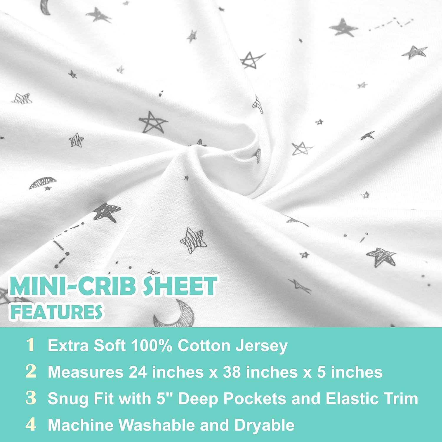 American Baby Company 3 Pack 100% Natural Cotton Fitted Mini Crib Shee