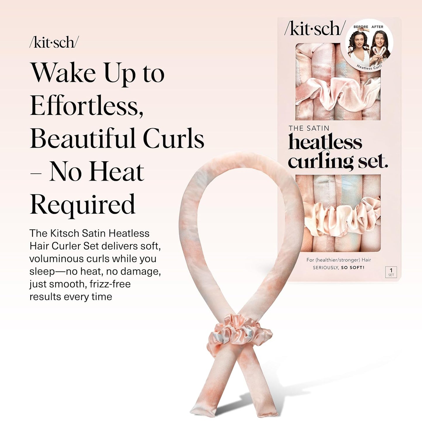 Kitsch Satin Heatless Curlers Set – Heatless Curls Overnight with 34" 
