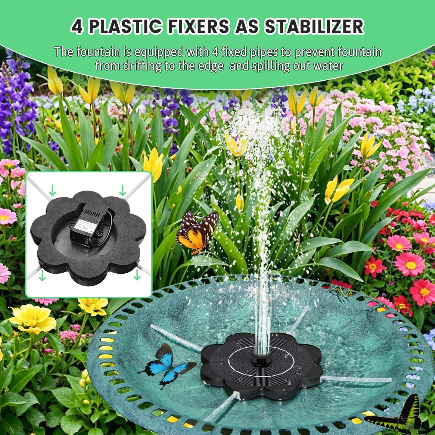 SZMP Solar Water Fountain with Flower Pattern No Battery,Faster Conversion Solar Bird Bath Fountains Glass Solar Panel,Solar Fountain for Bird Bath Garden Small Ponds Outdoor Décor