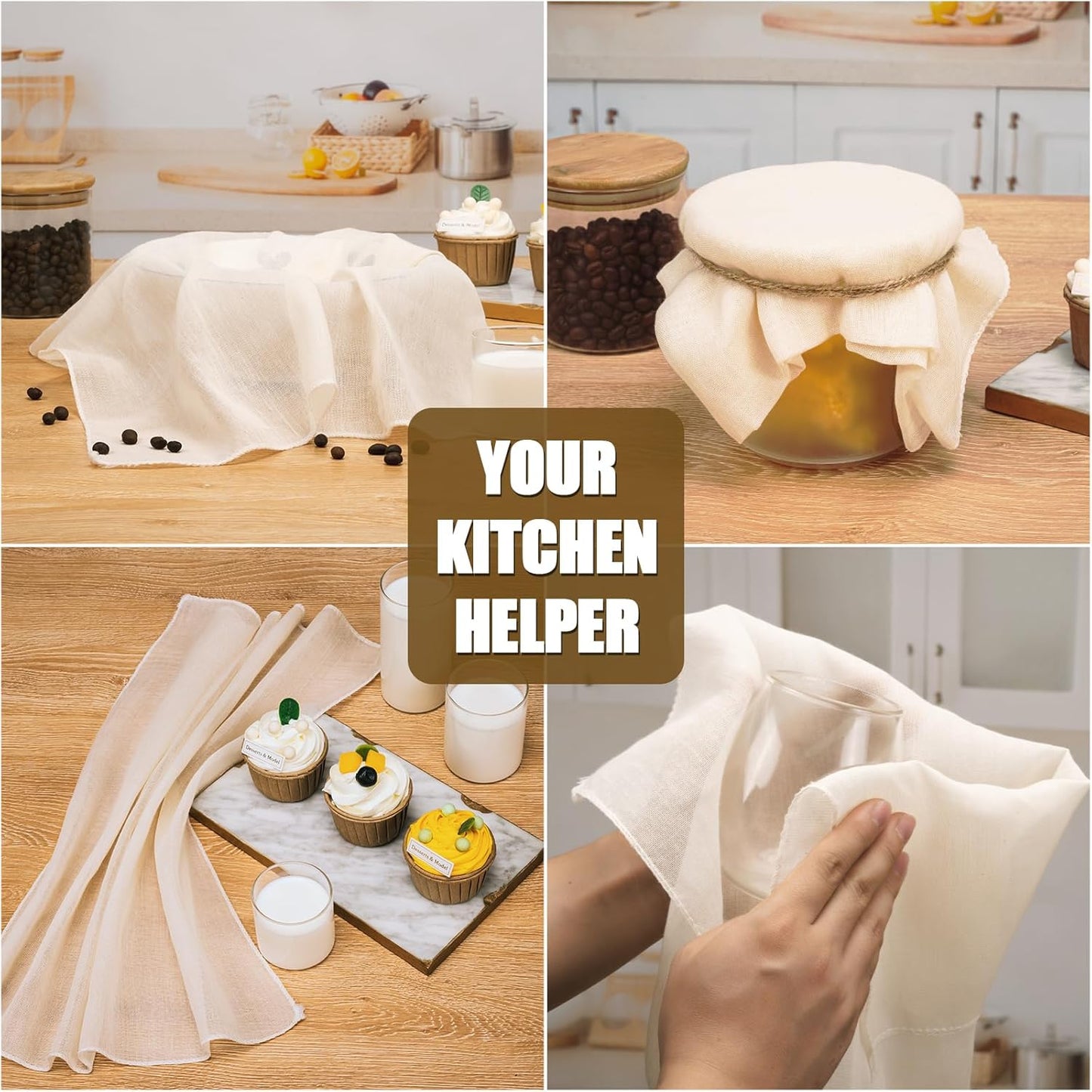Cheese Cloths for Straining, 6PCS 20x20 Inch Grade 100 Cheese Cloth, Reusable Washable Unbleached Pure Cotton Cheesecloth for Cooking and Cheese Making with Hemmed Edge