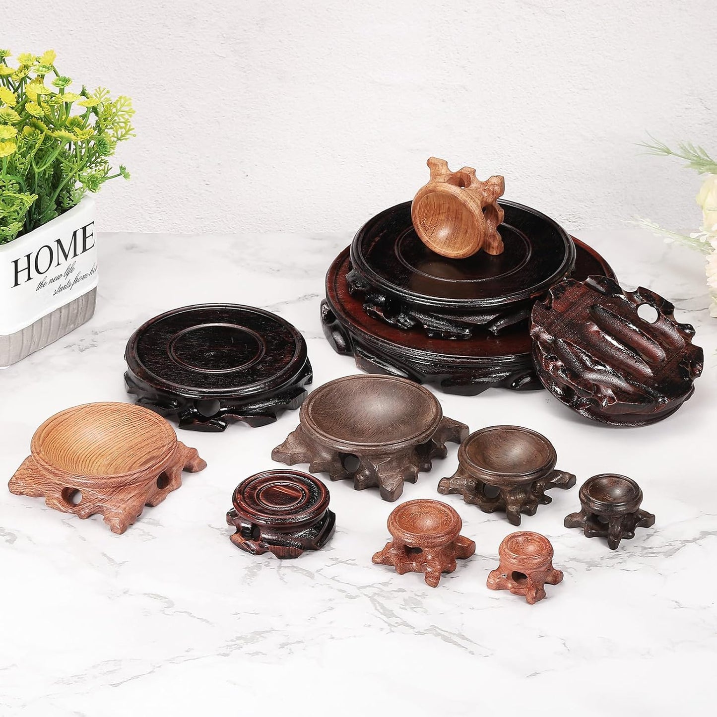 MECCANIXITY Wooden Stand Holders Displays Base 110mm Diameter Black for Vase Bonsai Stone