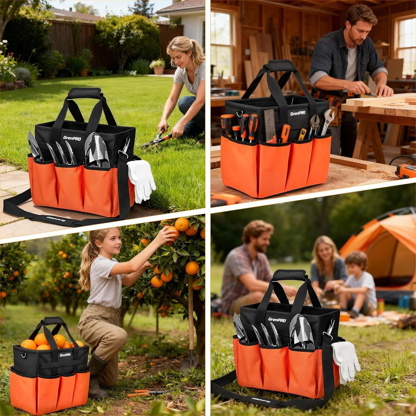 Garden Tool Bag Organizer, Heavy Duty Gardening Tote Toolbox with 10 P