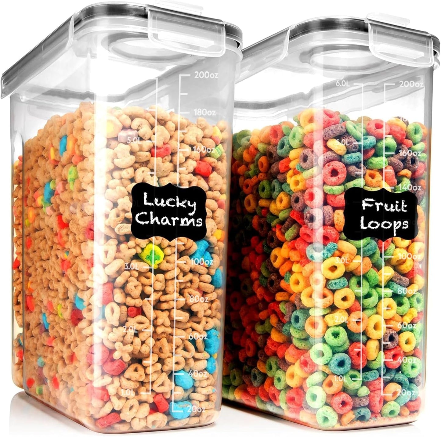 Shazo 2 Pack (6.3 L / 213 oz / 6.7 qt) EXTRA Large Airtight Food Storage Cereal Containers for Bulk Food Storage BPA-Free Plastic Container, Pantry Organization and Canister for Rice, Sugar & Flour