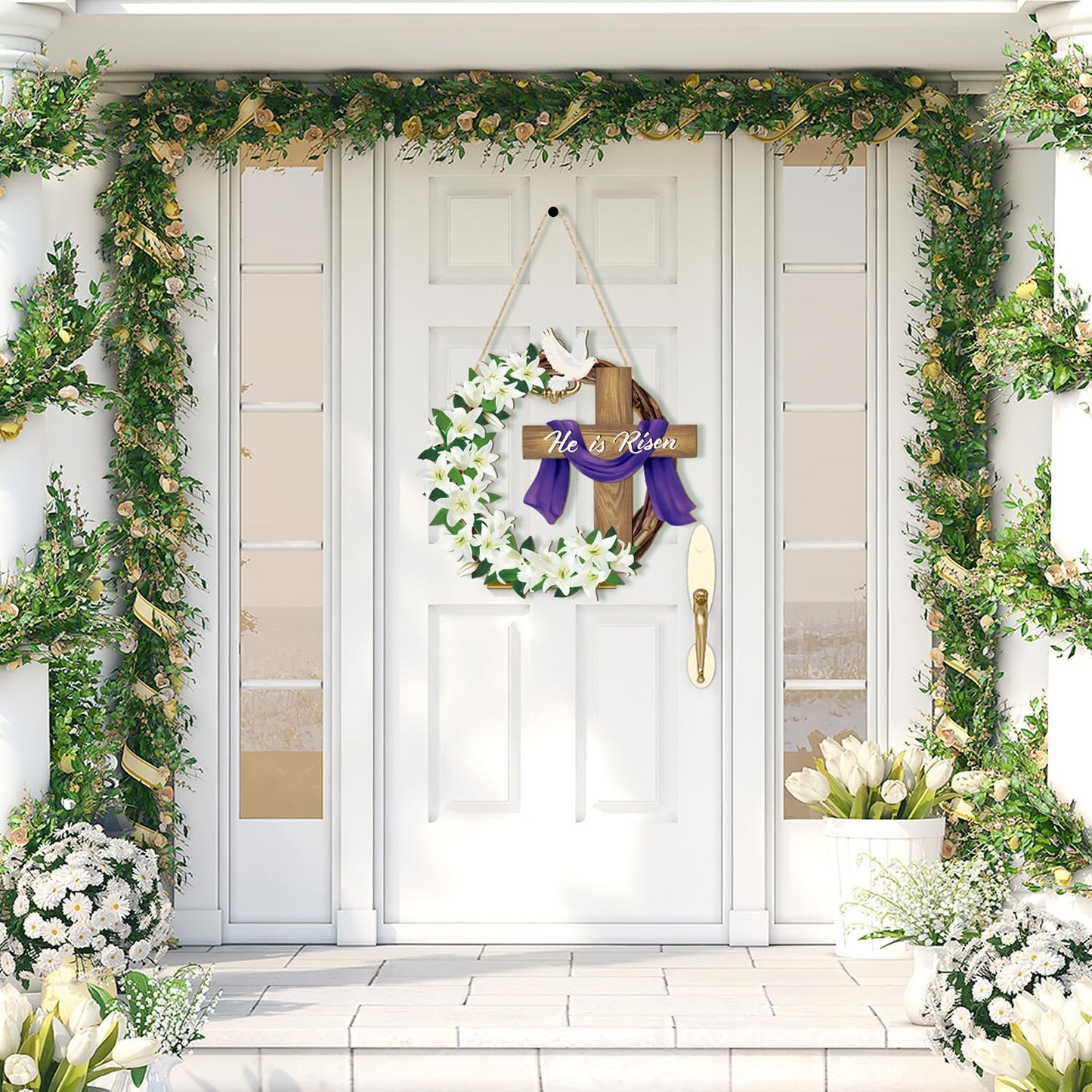 He is Risen Easter Decoration Wooden Wreaths for Front Door Sign Cross