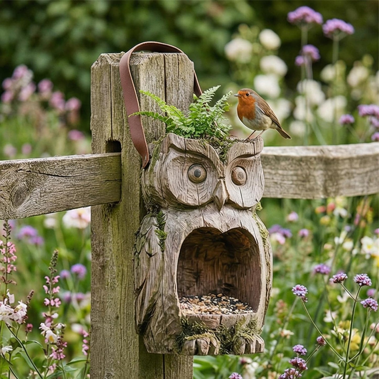 Creative Resin Owl Bird Feeder Hand Painted Outdoor Hanging Decor for Garden, Easy Refill & Weather, Unique Gift