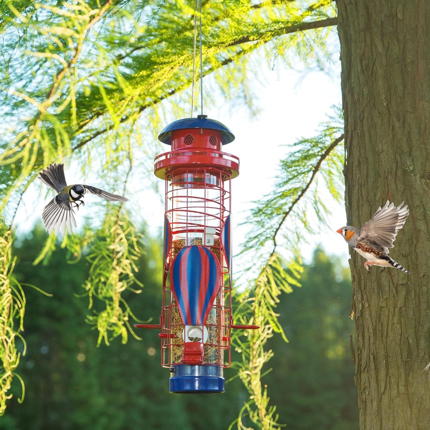 Solar Metal Bird Feeder for Outdoors Hanging Squirrel Proof Wild Bird Feeders, Durable & Chew-Proof Cardinals Feeders, Gifts for Bird Lovers, Garden Decoration