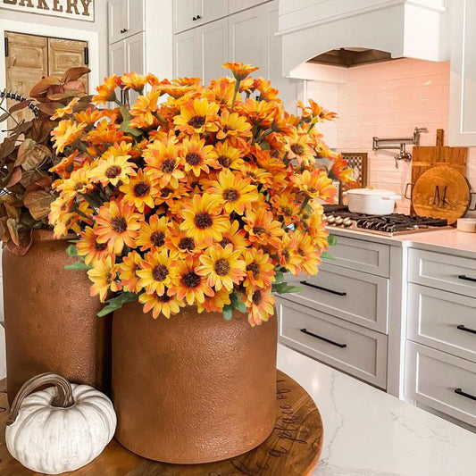 10 Bundles Artificial Fall Flowers Fake Mums Outdoor No Fade Faux Silk Daisy Bulk Plants Flower Arrangements for Autumn Home Outside Porch Patio Farmhouse Garden Pots Planter Decor